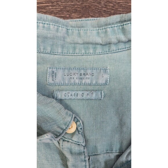 Lucky Brand Women Top Large Blue Denim Button Up Collar Short Sleeve (517) - Picture 3 of 3